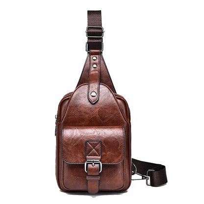 Men Cross body Shoulder Chest Sling Backpack PU Leather Fashion Trend Rtro Travel Male Side Messenger Bag