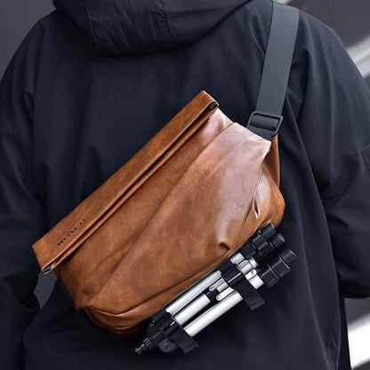 Men Cross body Shoulder Sling Backpack PU Leather Lightweight Minimalist Travel Fashion Retro Male Messenger Chest Bag