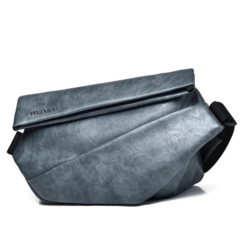 Men Cross body Shoulder Sling Backpack PU Leather Lightweight Minimalist Travel Fashion Retro Male Messenger Chest Bag
