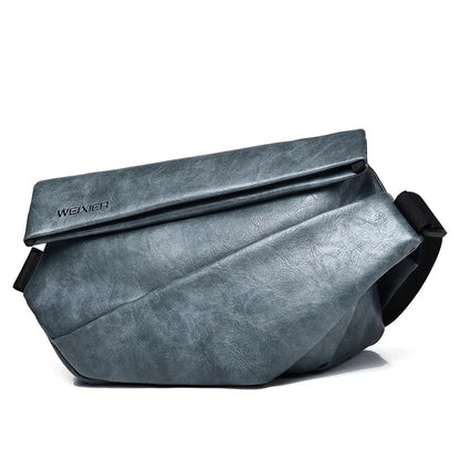 Men Cross body Shoulder Sling Backpack PU Leather Lightweight Minimalist Travel Fashion Retro Male Messenger Chest Bag
