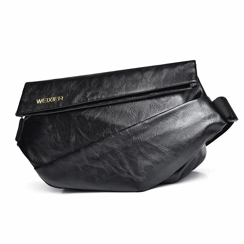 Men Cross body Shoulder Sling Backpack PU Leather Lightweight Minimalist Travel Fashion Retro Male Messenger Chest Bag