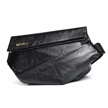 Men Cross body Shoulder Sling Backpack PU Leather Lightweight Minimalist Travel Fashion Retro Male Messenger Chest Bag