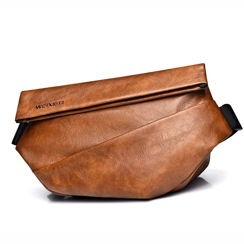 Men Cross body Shoulder Sling Backpack PU Leather Lightweight Minimalist Travel Fashion Retro Male Messenger Chest Bag