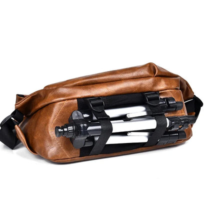 Men Cross body Shoulder Sling Backpack PU Leather Lightweight Minimalist Travel Fashion Retro Male Messenger Chest Bag