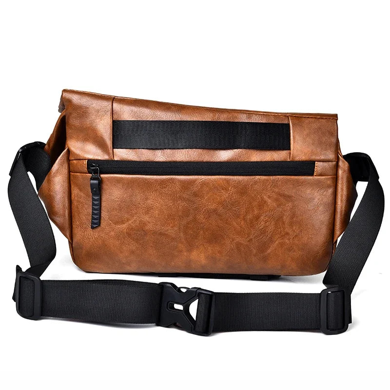 Men Cross body Shoulder Sling Backpack PU Leather Lightweight Minimalist Travel Fashion Retro Male Messenger Chest Bag