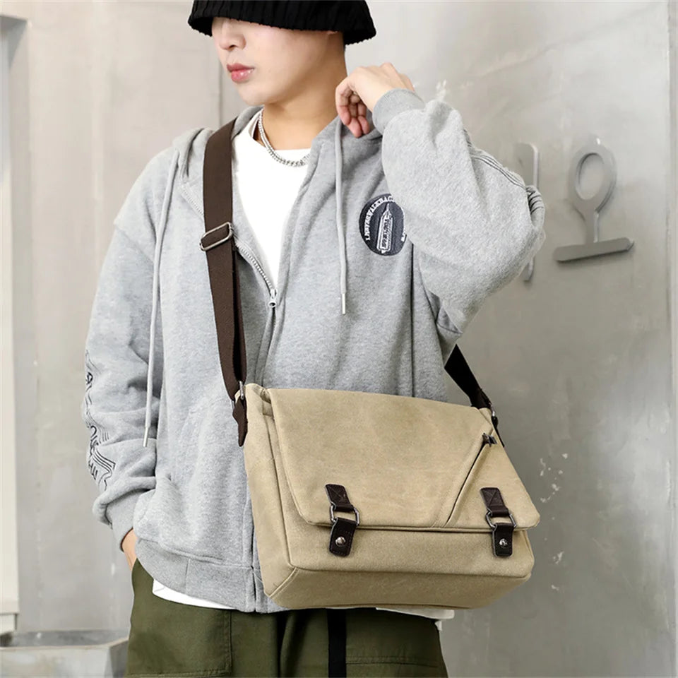 Men Crossbody Canvas Bag Simplicity Senior Briefcase Shoulder Bag Large Capacity Male Messenger Bag Travel Business Canvas Bags