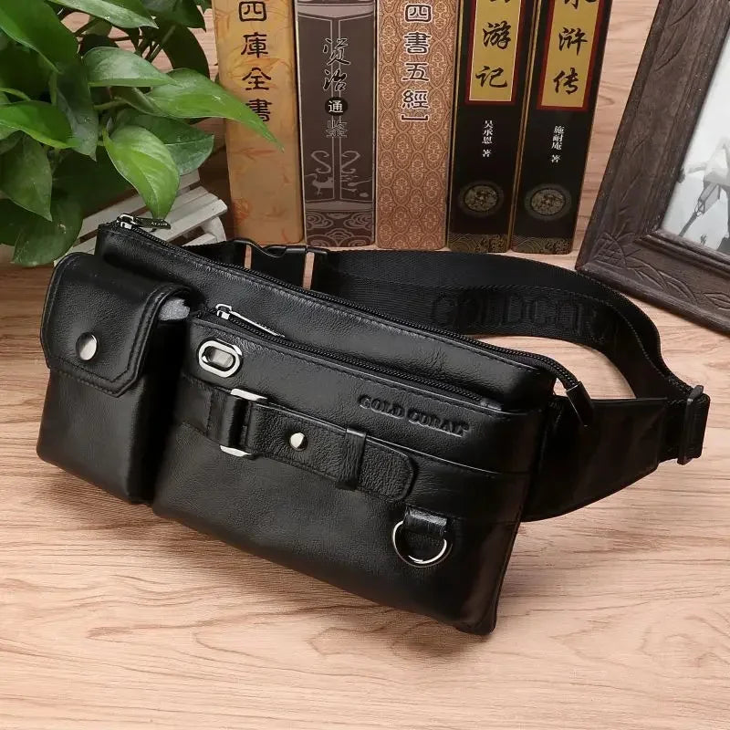 Men Fanny Pack Waist Bags Genuine Leather Pouch Travel Vintage Fashion Male Real Cowhide Hip Belt Sling Chest Bum Bag Purse