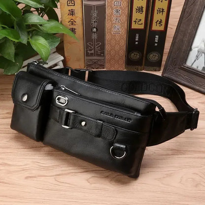 Men Fanny Pack Waist Bags Genuine Leather Pouch Travel Vintage Fashion Male Real Cowhide Hip Belt Sling Chest Bum Bag Purse