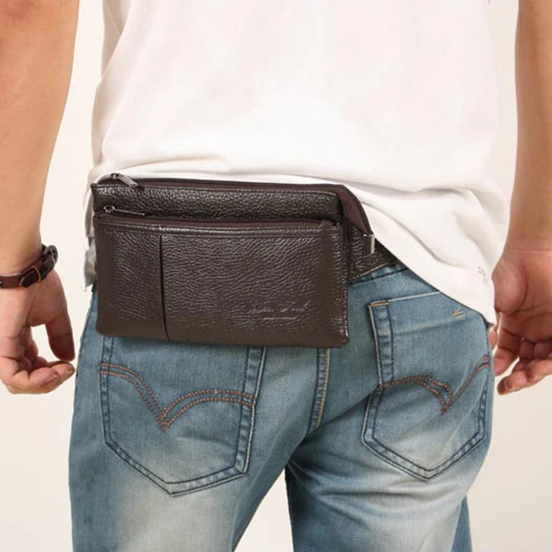 Men Fanny Waist Pack Bag Messenger Sling Chest Genuine Leather Natural Skin Male Real Cowhide Cross body Bag Bum Hip Belt Purse