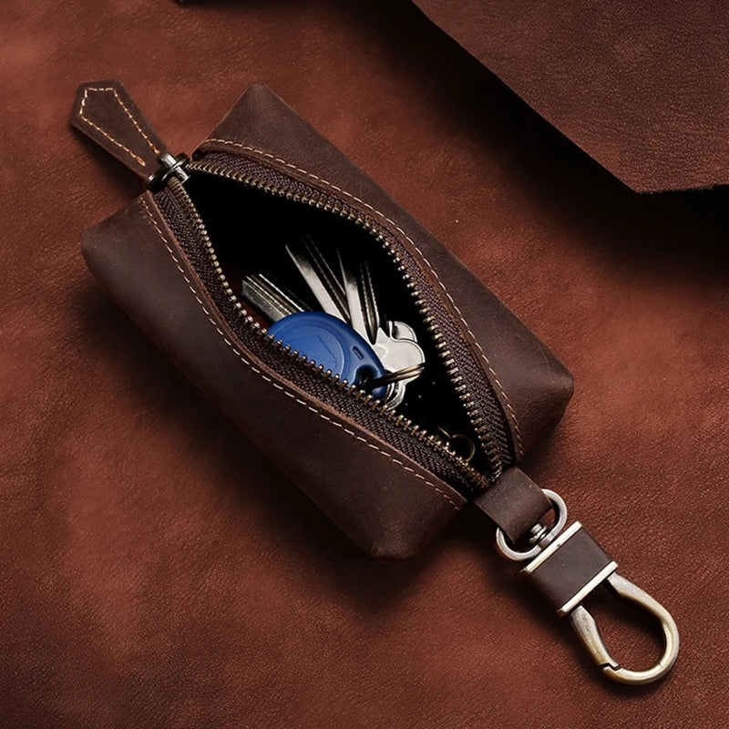 Men Fashion Headset Coin Purse Leather Change Wallet Pouch with Keyring Zipper Pocket