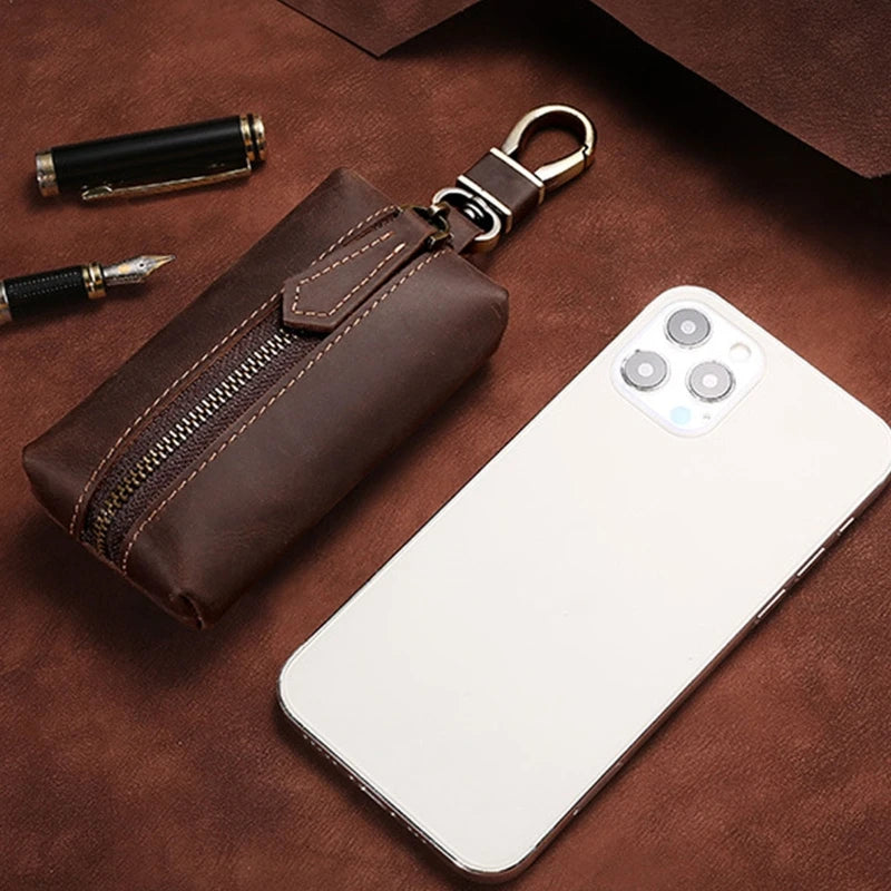 Men Fashion Headset Coin Purse Leather Change Wallet Pouch with Keyring Zipper Pocket
