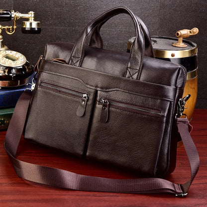 Men Genuine Briefcase Large Business Office Handbag Male Leather 14" Laptop Shoulder Bags Men's Travel Messenger Bag