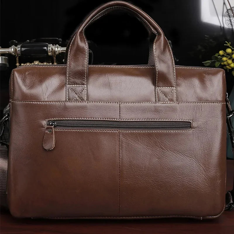 Men Genuine Briefcase Large Business Office Handbag Male Leather 14" Laptop Shoulder Bags Men's Travel Messenger Bag