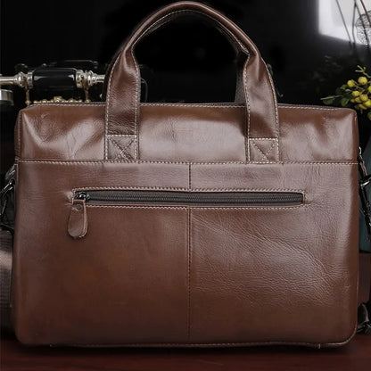 Men Genuine Briefcase Large Business Office Handbag Male Leather 14" Laptop Shoulder Bags Men's Travel Messenger Bag