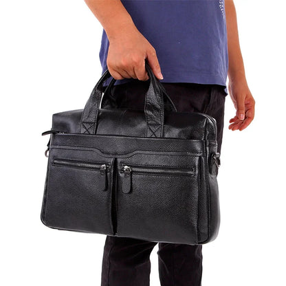Men Genuine Handbags Large Briefcases Male Leather 14" Laptop Messenger Bags Men's Business Travel Shoulder Bag Mujer