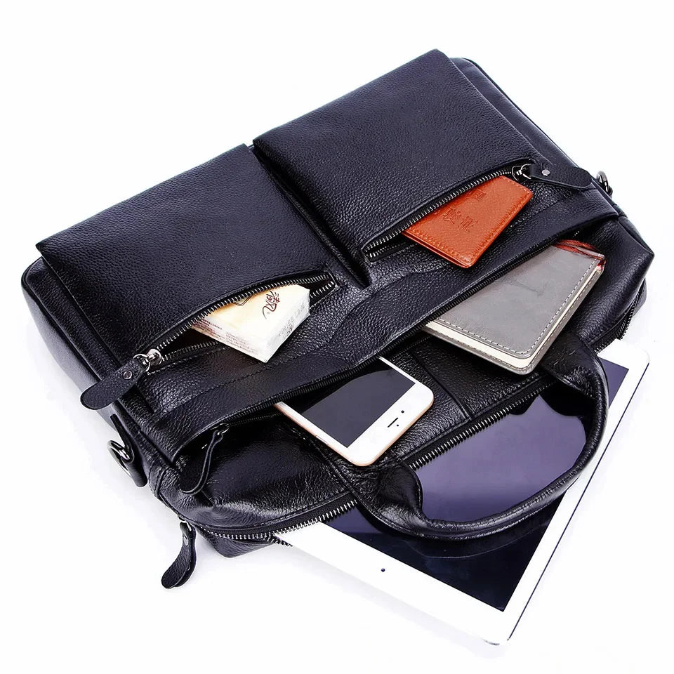 Men Genuine Handbags Large Briefcases Male Leather 14" Laptop Messenger Bags Men's Business Travel Shoulder Bag Mujer