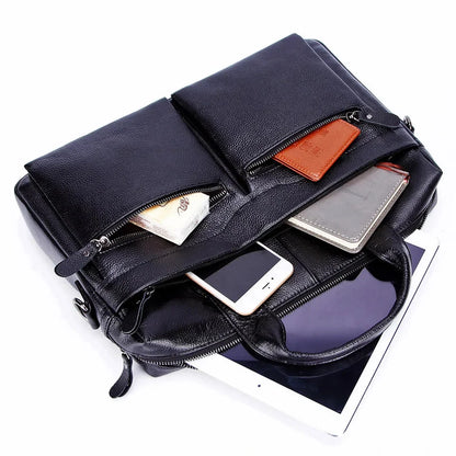 Men Genuine Handbags Large Briefcases Male Leather 14" Laptop Messenger Bags Men's Business Travel Shoulder Bag Mujer