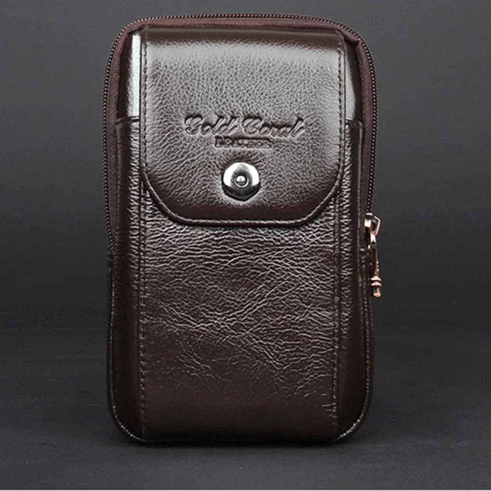 Men Genuine Leather Cell/Mobile Phone Case Cover Waist Bag Pocket Bum Cigarette Pouch Purse Hip Belt Bags Fanny Pack