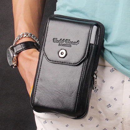 Men Genuine Leather Cell/Mobile Phone Case Cover Waist Bag Pocket Bum Cigarette Pouch Purse Hip Belt Bags Fanny Pack
