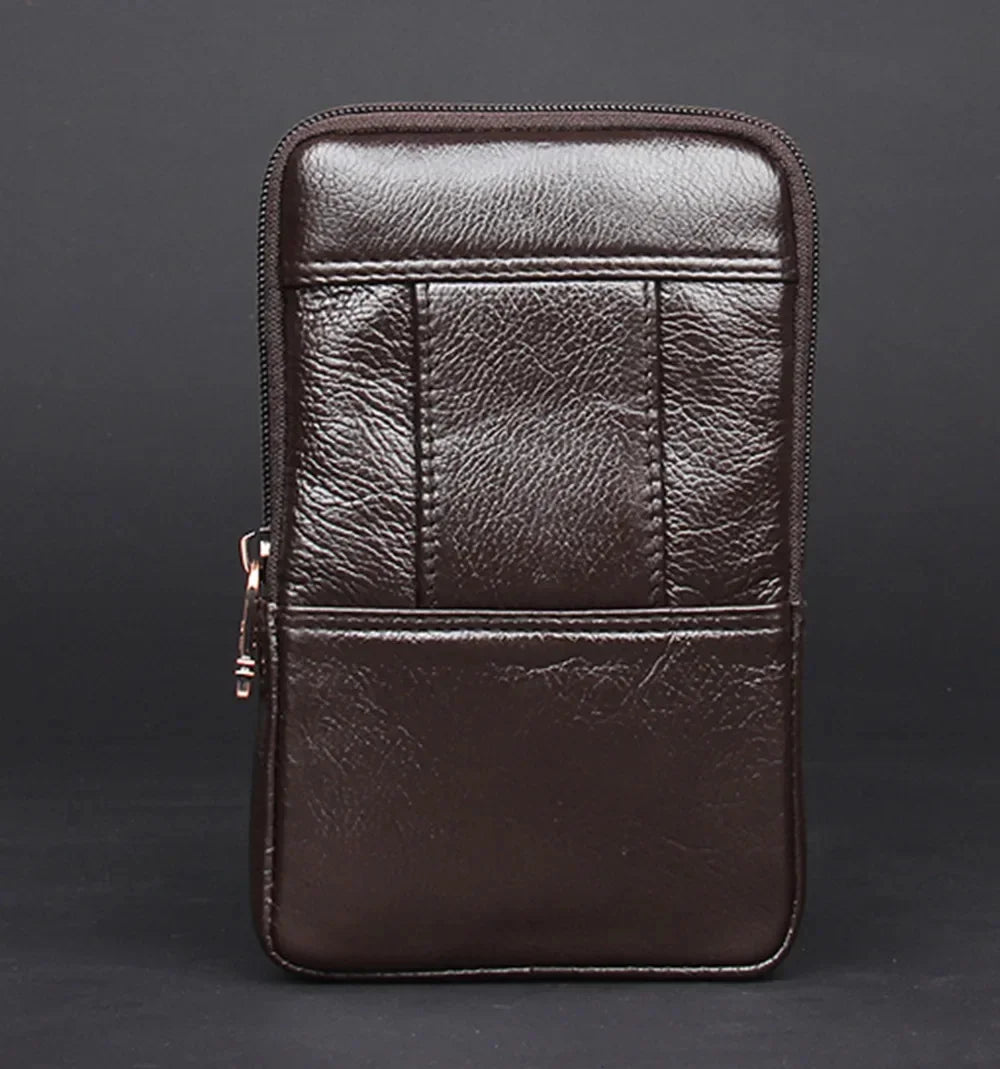 Men Genuine Leather Cell/Mobile Phone Case Cover Waist Bag Pocket Bum Cigarette Pouch Purse Hip Belt Bags Fanny Pack