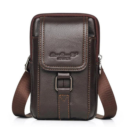 Men Genuine Leather Cell/Mobile Phone Case Cross body Waist Pack Hip Bum Bags Fashion Casual Male Belt Hook Messenger Bag