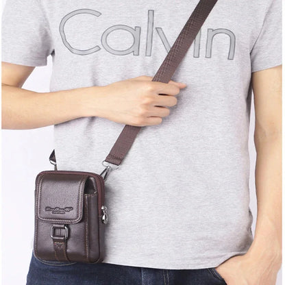 Men Genuine Leather Cell/Mobile Phone Case Cross body Waist Pack Hip Bum Bags Fashion Casual Male Belt Hook Messenger Bag