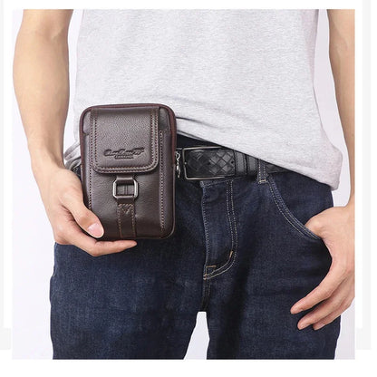 Men Genuine Leather Cell/Mobile Phone Case Cross body Waist Pack Hip Bum Bags Fashion Casual Male Belt Hook Messenger Bag