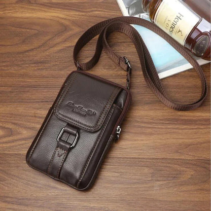 Men Genuine Leather Cell/Mobile Phone Case Cross body Waist Pack Hip Bum Bags Fashion Casual Male Belt Hook Messenger Bag