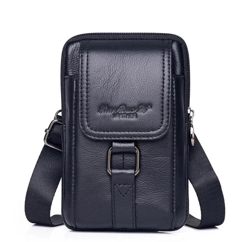 Men Genuine Leather Cell/Mobile Phone Case Cross body Waist Pack Hip Bum Bags Fashion Casual Male Belt Hook Messenger Bag
