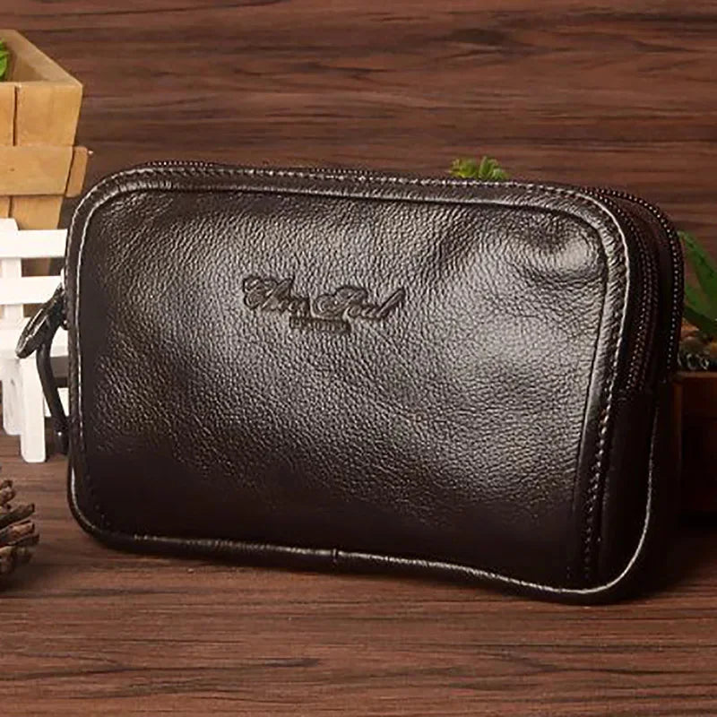 Men Genuine Leather Clutch Wrist Handy Bags Wallet Multifunction Waist Belt Organizer Wallets Cell Phone Case Fanny Bag Purse
