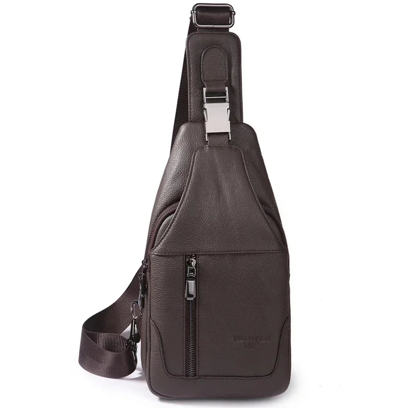 Men Genuine Leather Crossbody Chest Bags Real Cowhide Casual Riding Shoulder Bag Male Sling Backpack Rucksack