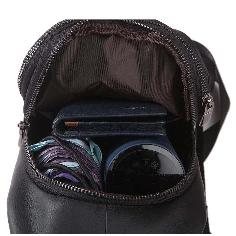 Men Genuine Leather Crossbody Chest Bags Real Cowhide Casual Riding Shoulder Bag Male Sling Backpack Rucksack