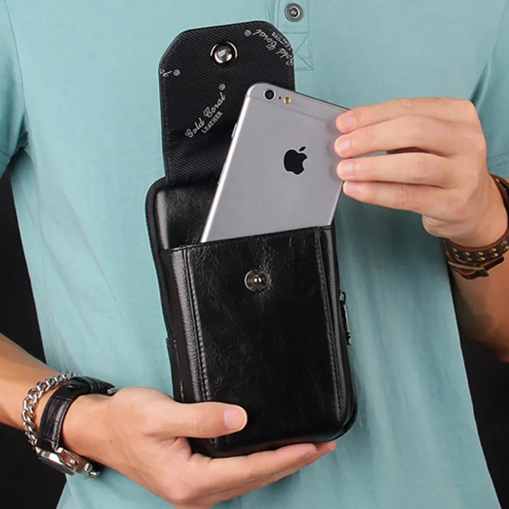 Men Genuine Leather Fanny Waist Pack Bag Pocket Cigarette Male Natural Skin Hip Bum Cell/Mobile Phone Case Cover Belt Bags