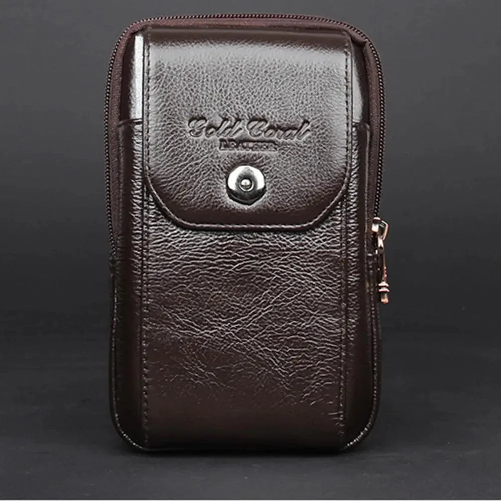 Men Genuine Leather Fanny Waist Pack Bag Pocket Cigarette Male Natural Skin Hip Bum Cell/Mobile Phone Case Cover Belt Bags