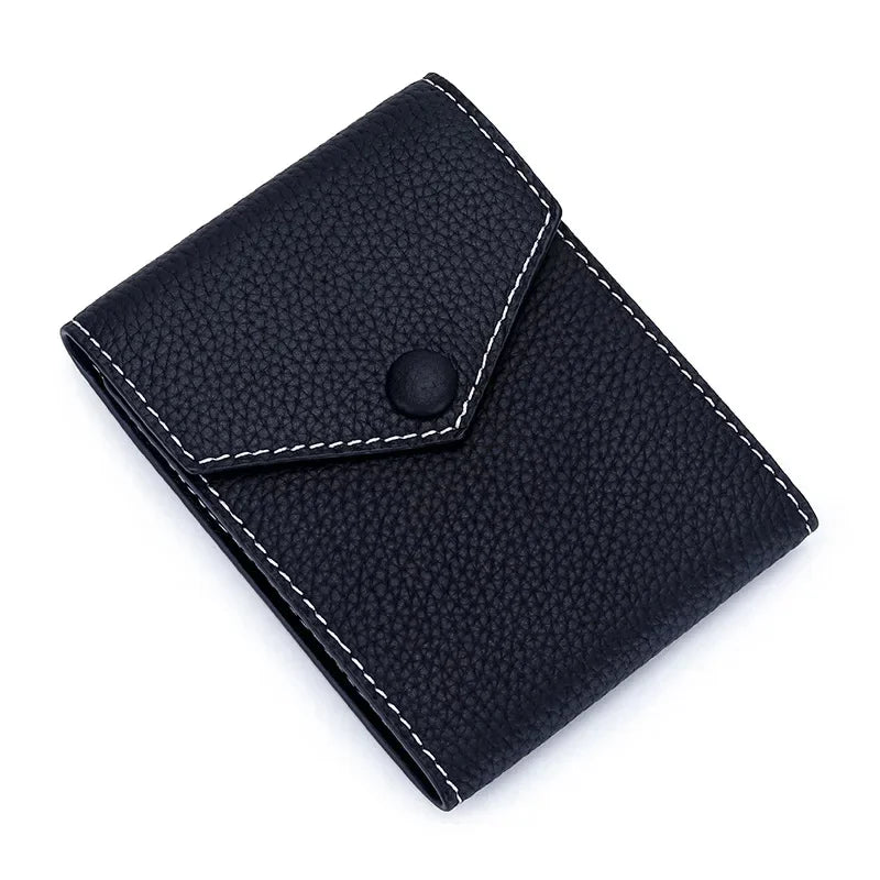 Men Genuine Leather Male Brand Envelope Design Credit Card Case Holder Dollar Money Clip Wallet for Women