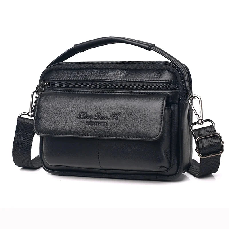 Men Genuine Leather Messenger Crossbody Tote Bags Fanny Waist Pack Multi-Purpose Business One Shoulder Handbag Belt Bag