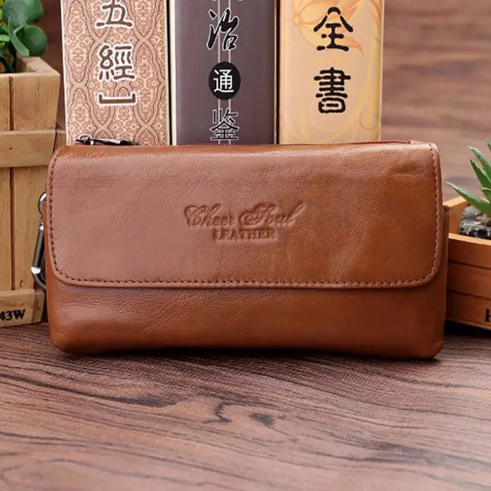 Men Genuine Leather Mobile Cell Phone Case Skin Belt Bag Loop High Quality Real Cowhide Male Hip Bum Fanny Hook Waist Pack