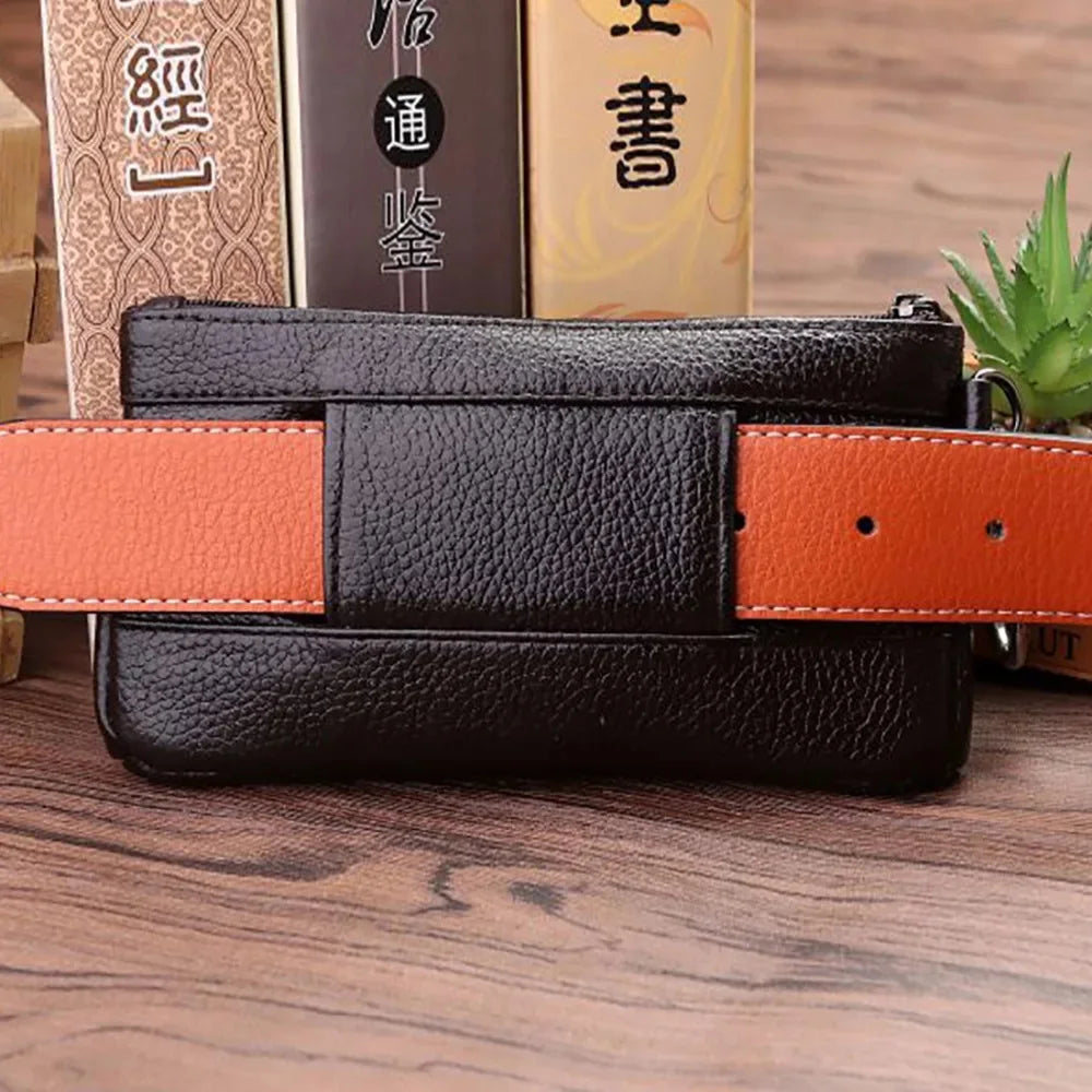 Men Genuine Leather Mobile Cell Phone Case Skin Belt Bag Loop High Quality Real Cowhide Male Hip Bum Fanny Hook Waist Pack