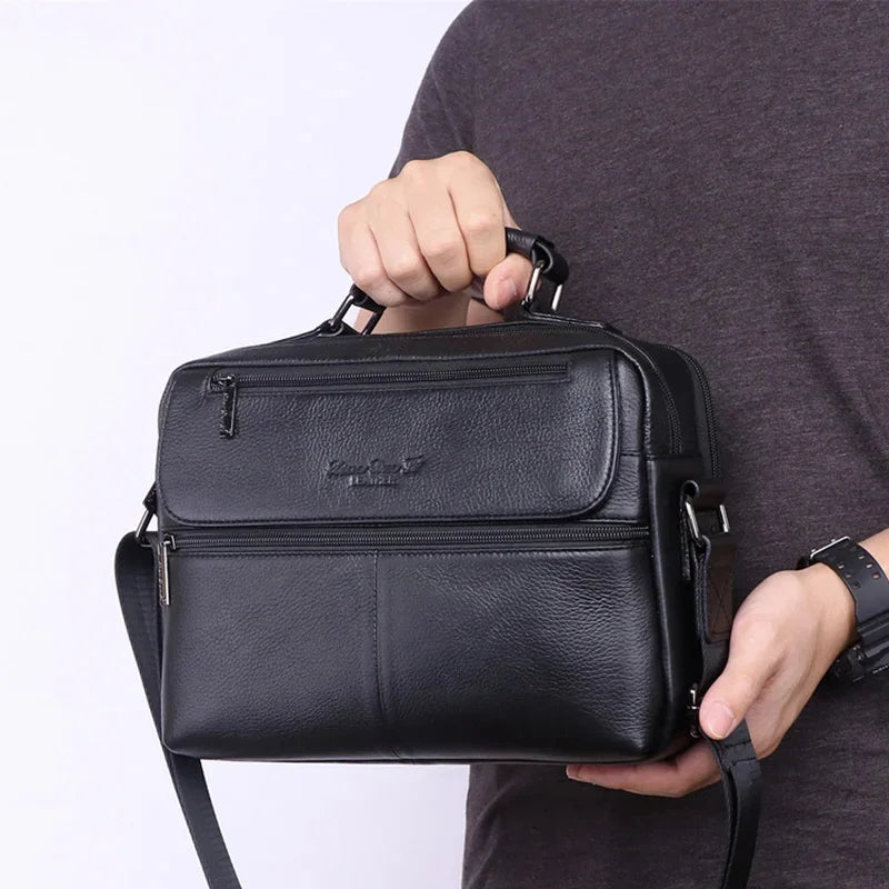 Men Genuine Leather One Shoulder Messenger Handbag Tote Bag Business Male Real Cowhide Briefcase Cross Body Top Handle Bags