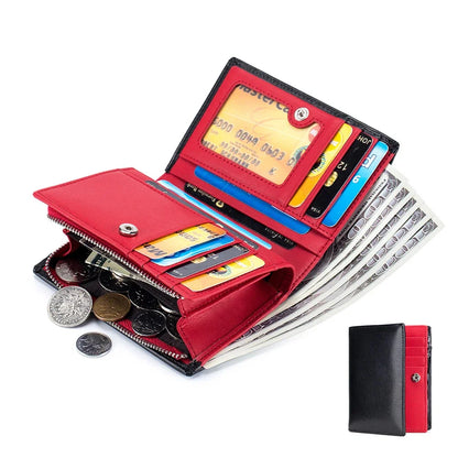 Men Genuine Leather Short Rfid Zipper Vertical Wallet