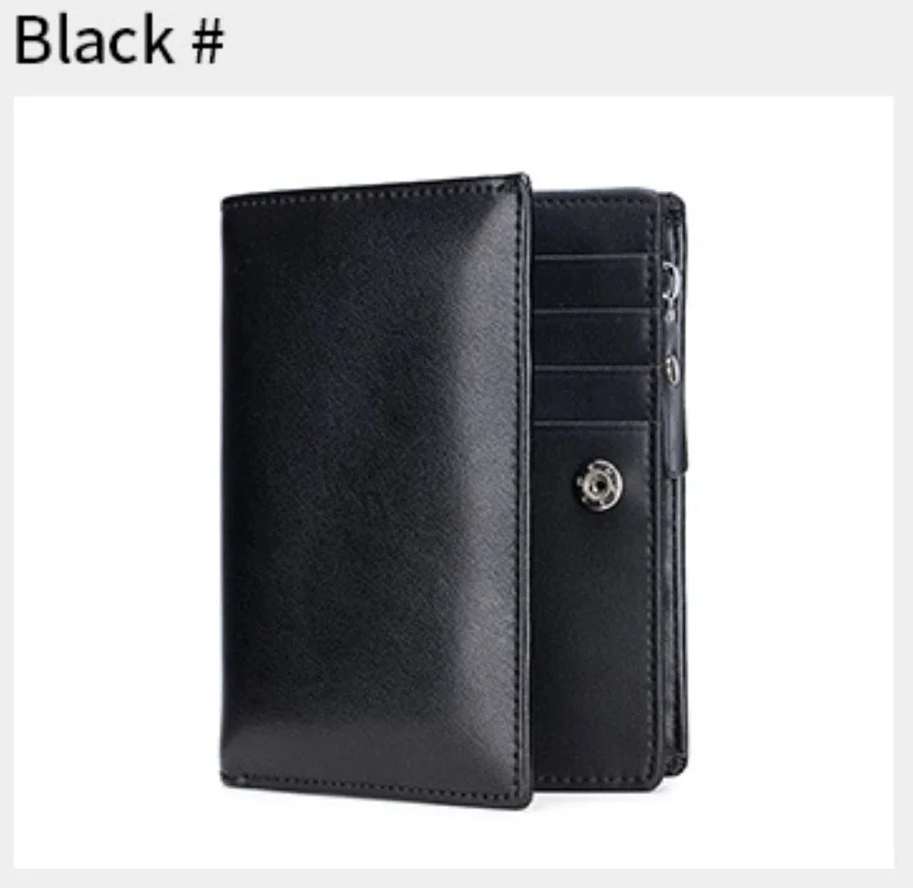 Men Genuine Leather Short Rfid Zipper Vertical Wallet