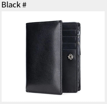 Men Genuine Leather Short Rfid Zipper Vertical Wallet