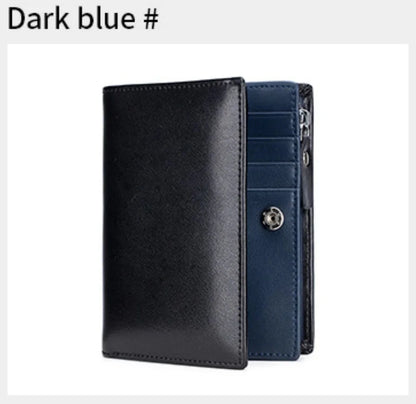 Men Genuine Leather Short Rfid Zipper Vertical Wallet