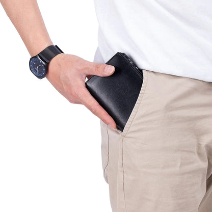 Men Genuine Leather Short Rfid Zipper Vertical Wallet