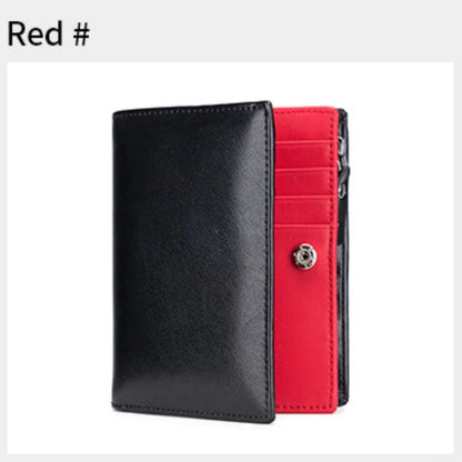 Men Genuine Leather Short Rfid Zipper Vertical Wallet