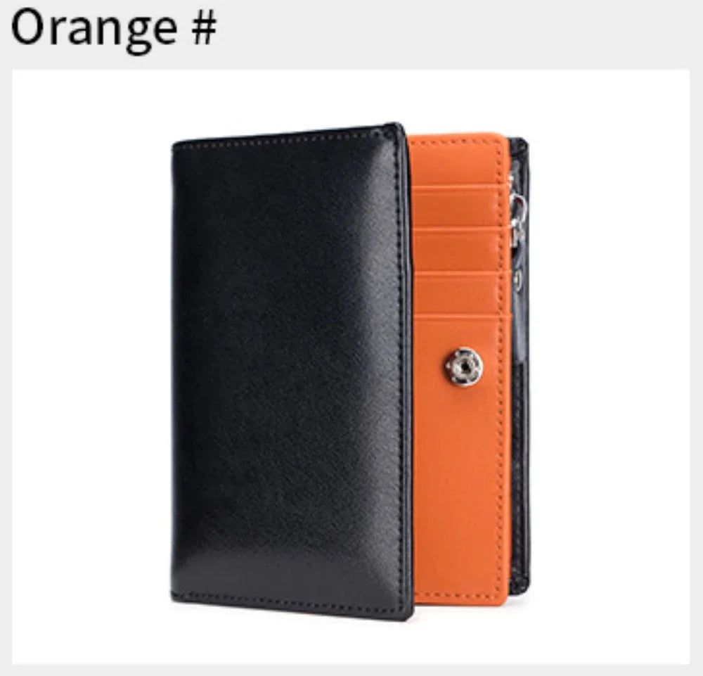 Men Genuine Leather Short Rfid Zipper Vertical Wallet