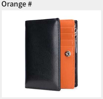 Men Genuine Leather Short Rfid Zipper Vertical Wallet