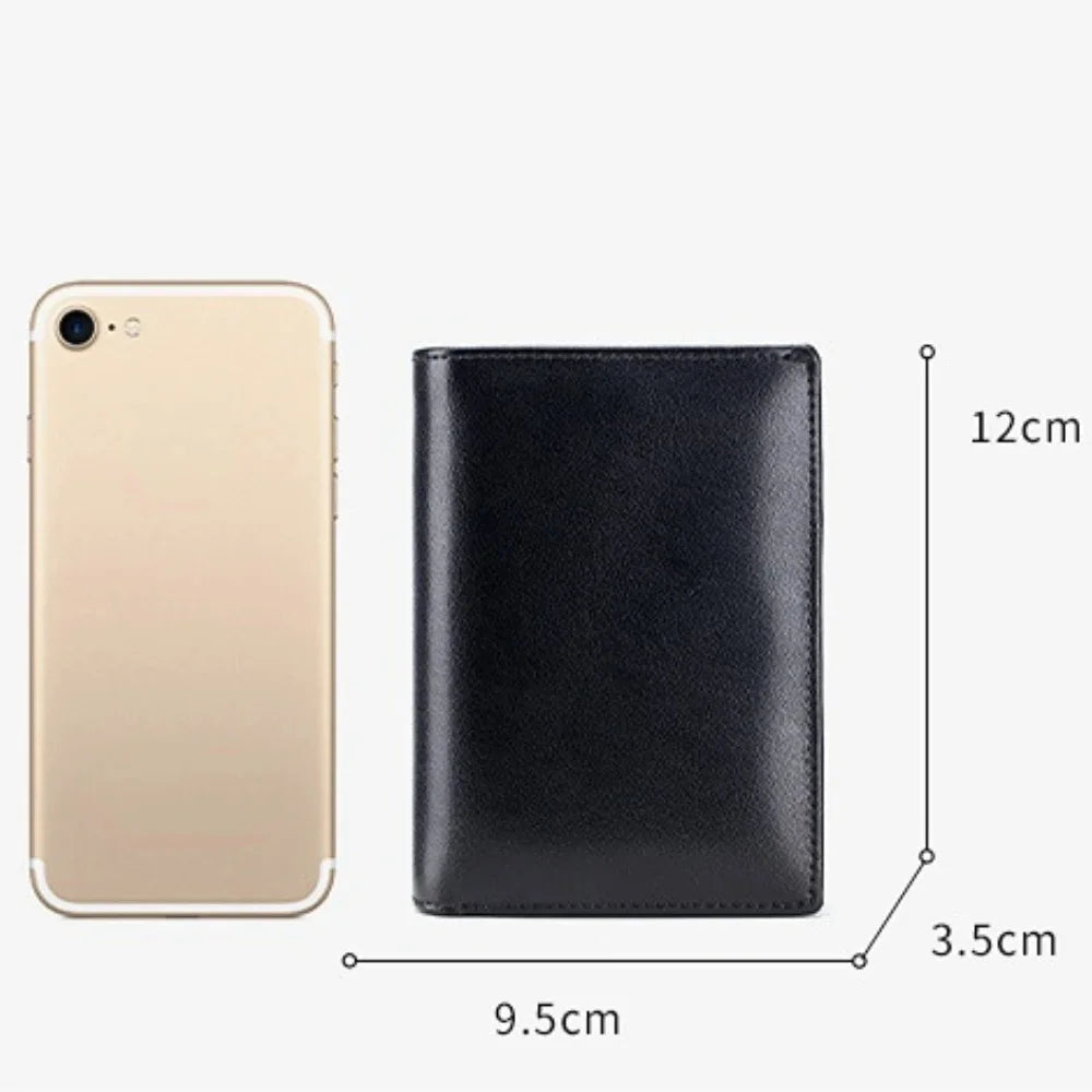 Men Genuine Leather Short Rfid Zipper Vertical Wallet