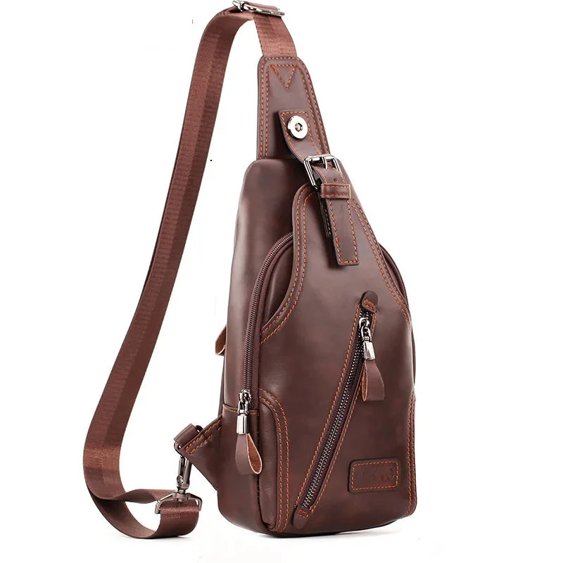 Men Genuine Leather Shoulder Cross body Chest Bag Sling BackpackFashion Travel Designer Real Cowhide Male Side Messenger Bags
