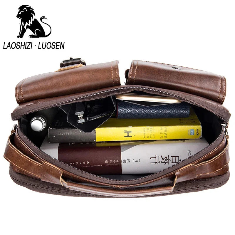 Men Genuine Leather Shoulder men's Handbag Vintage Crossbody Tote Business Man Messenger Bag